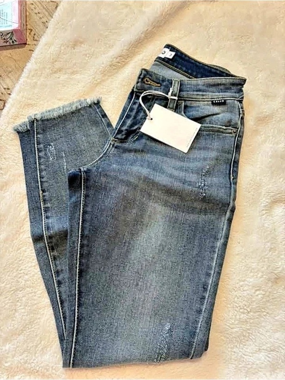 Cello Distressed Raw Hem Skinny Ankle Jeans Blue Jeans NWT